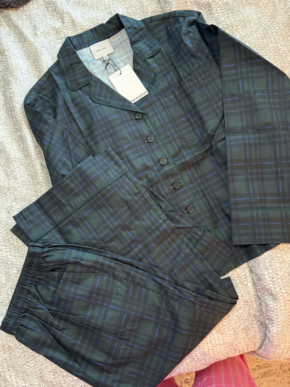 Reformation Plaid Pajama Set in Green and Blue
